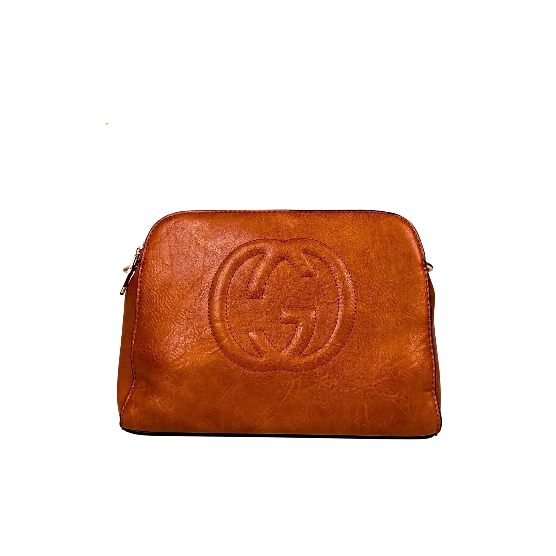 Brown Leather Handbag with Double Zipper MS-8230 - Stile Donna Bags