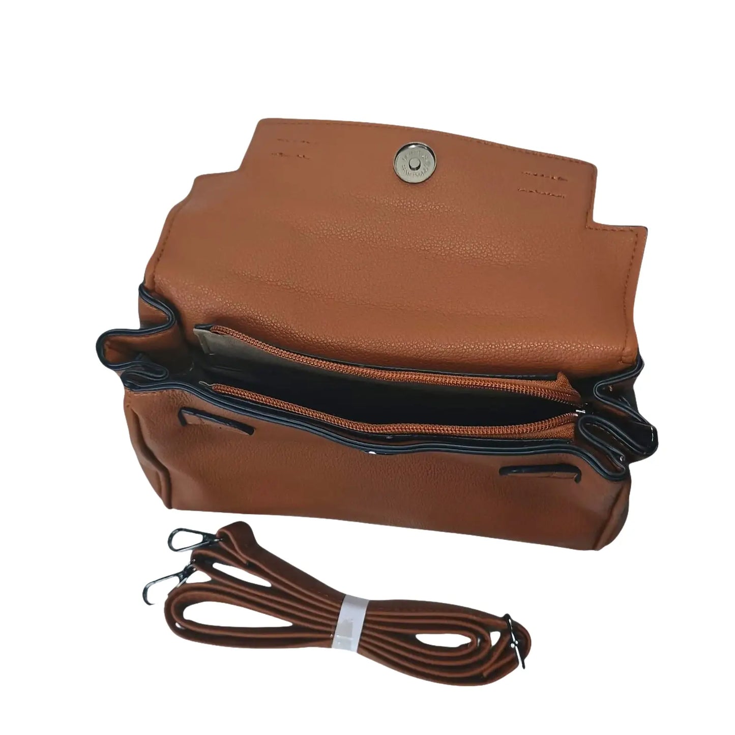 Brown Leather Handbag with removable strap - MS-8800 - Stile Donna Bags