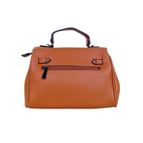 Brown Leather Handbag with removable strap - MS-8800