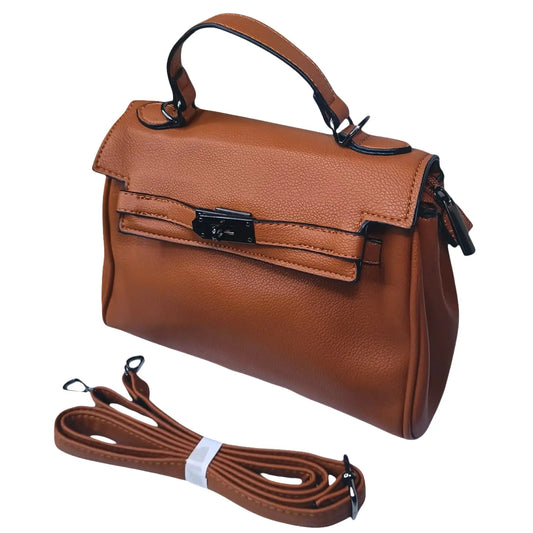 Brown Leather Handbag with removable strap - MS-8800 - Stile Donna Bags
