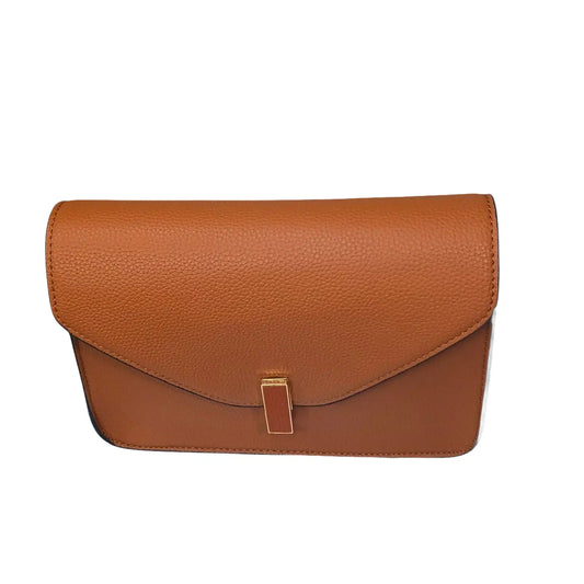 Brown leather clutch bag on a white background