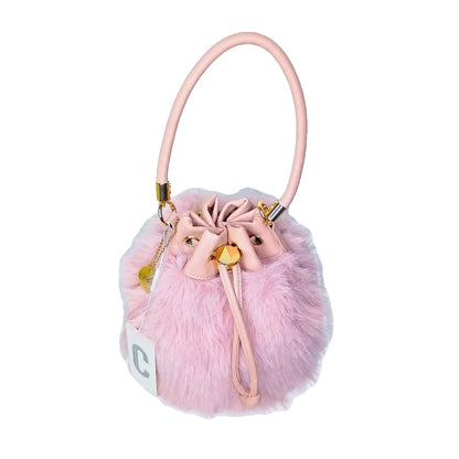 Bucket Bag Faux Fur with Shoulder Strap - MS-8394 - Stile Donna Bags