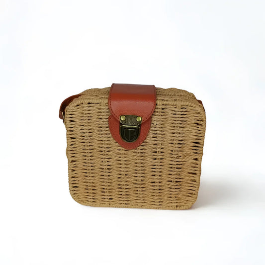Cane handbag for women Box shape - Brown / bronze - Handbag