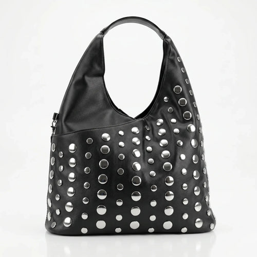Borsa Grande Con Tracolla Regolabile Silver Dot Stile Mod… | Vista frontale | ecopelle | Nero