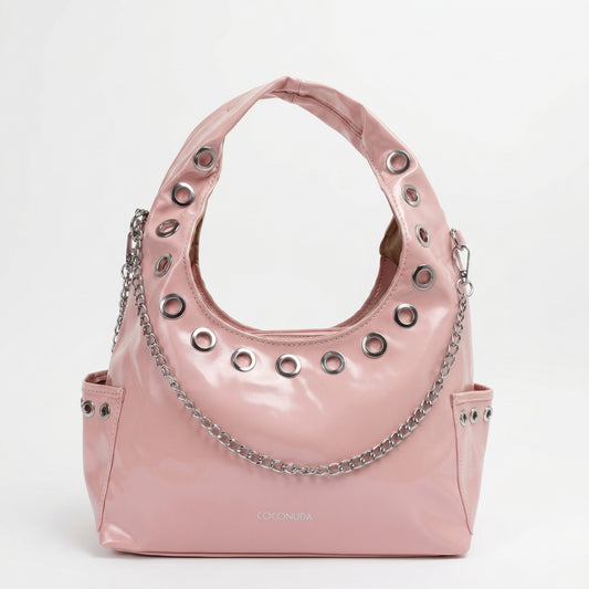 Borsa a tracolla in cocco con tracolla a catena e occhielli by Stile Donna Bags