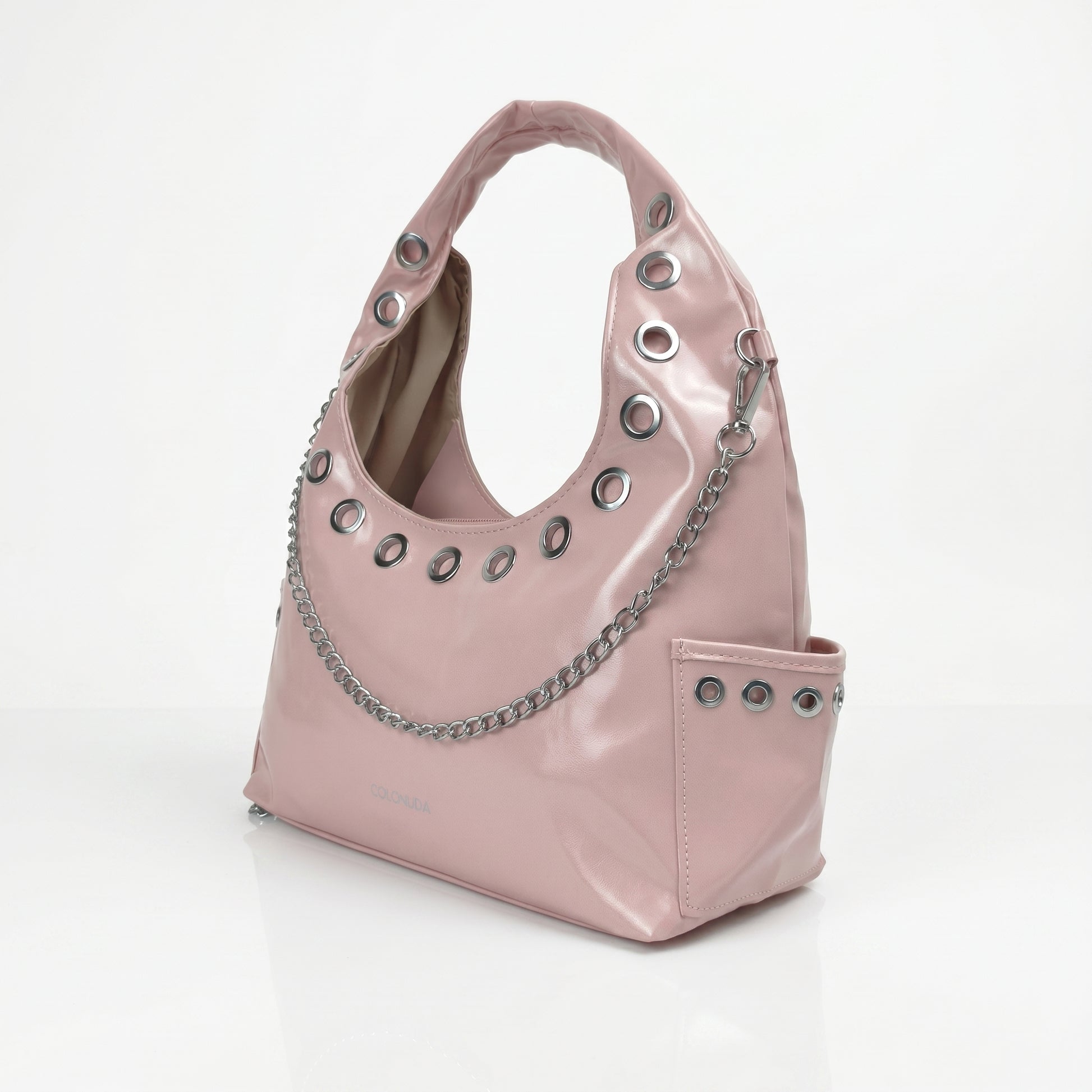 Borsa a tracolla in cocco con tracolla a catena e occhielli by Stile Donna Bags
