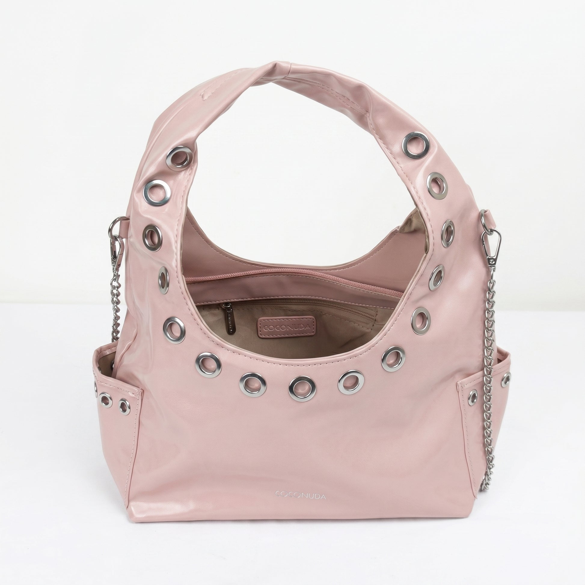 Borsa a tracolla in cocco con tracolla a catena e occhielli by Stile Donna Bags