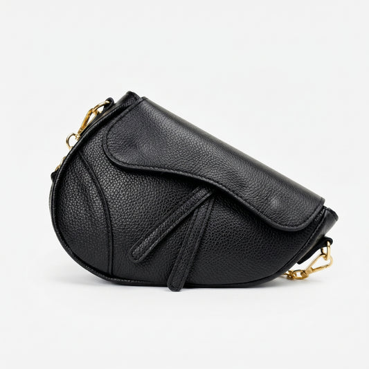 Eliza - Borsa A Tracolla In Vera Pelle Con Chiusura Sicura | Vista frontale | vera pelle | Nero