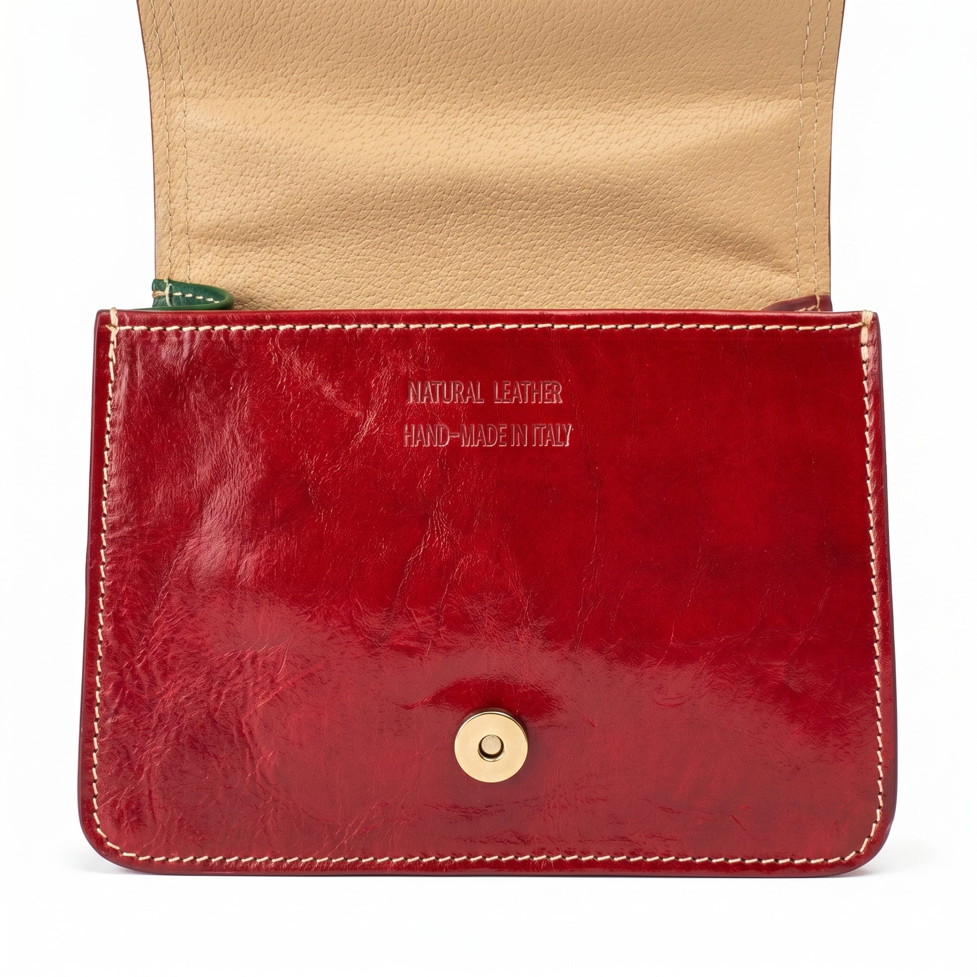 Borsa mini torre premium in vera pelle con chiusura magne… | Prospettiva indossata | vera pelle | Rosso