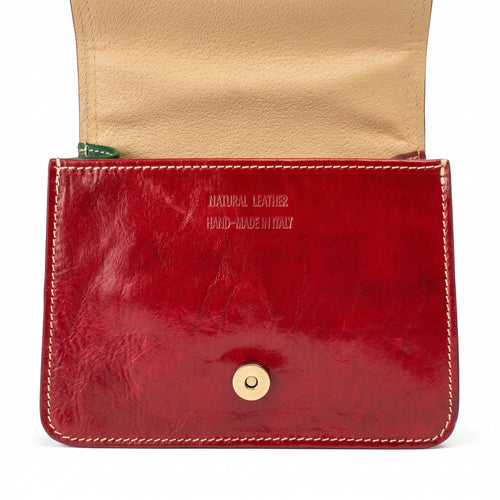 Borsa mini torre premium in vera pelle con chiusura magne… | Prospettiva indossata | vera pelle | Rosso