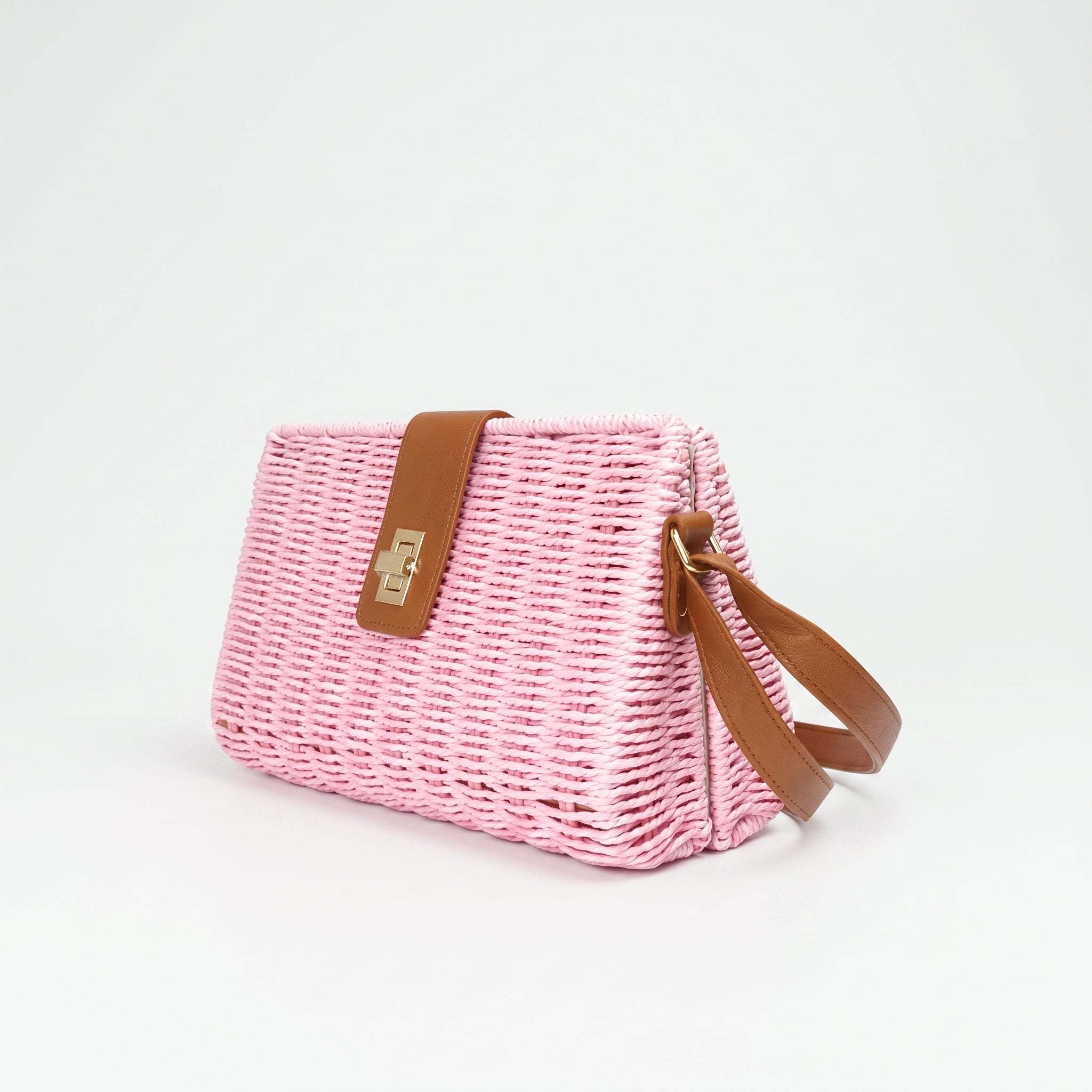 Borsa a Spalla Intrecciata in Paglia con Tracolla Ecopelle e Dettagli Dorati - Stile Donna Bags.2