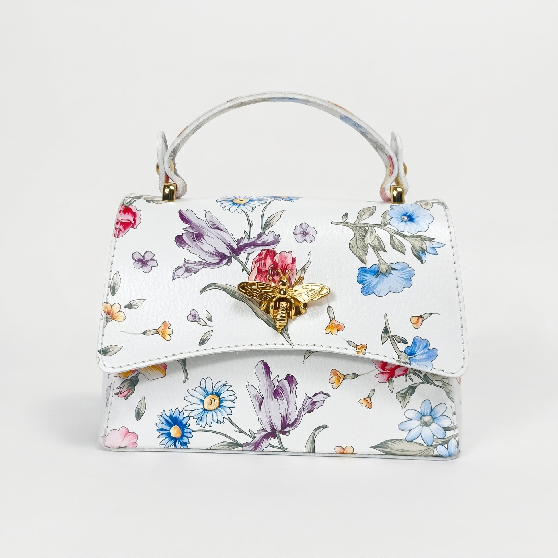 Mini borsa a farfalla in vera pelle, con stampa floreale - Made in Italy by Stile Donna Bags