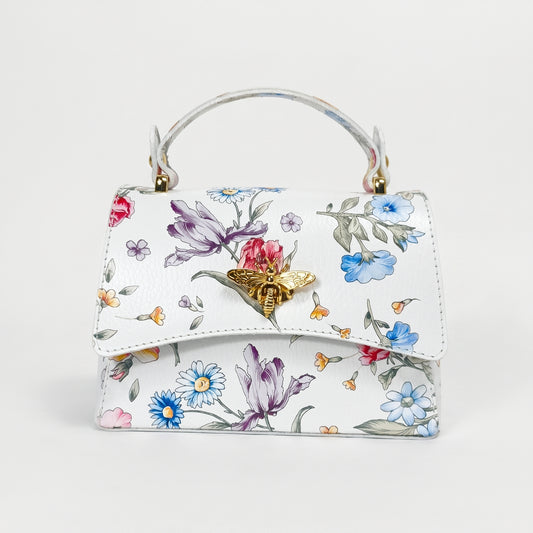 Mini borsa a farfalla in vera pelle, con stampa floreale - Made in Italy by Stile Donna Bags