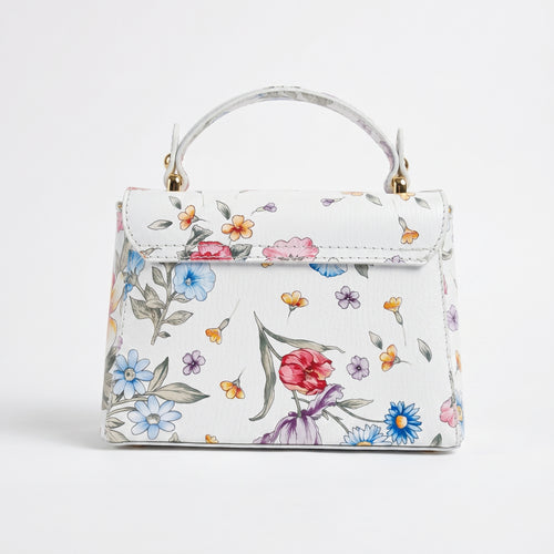 Mini borsa a farfalla in vera pelle, con stampa floreale - Made in Italy by Stile Donna Bags