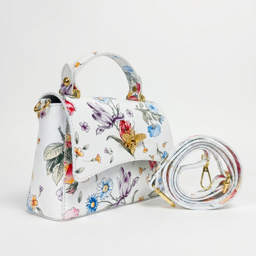 Mini borsa a farfalla in vera pelle, con stampa floreale - Made in Italy by Stile Donna Bags