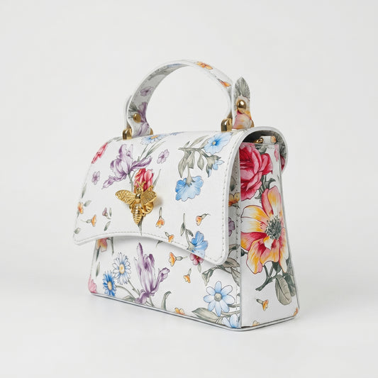 Mini borsa a farfalla in vera pelle, con stampa floreale - Made in Italy by Stile Donna Bags