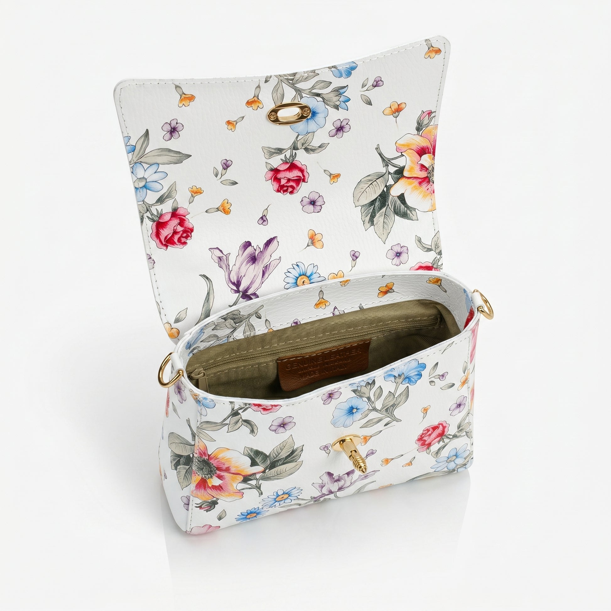 Mini borsa a farfalla in vera pelle, con stampa floreale - Made in Italy by Stile Donna Bags