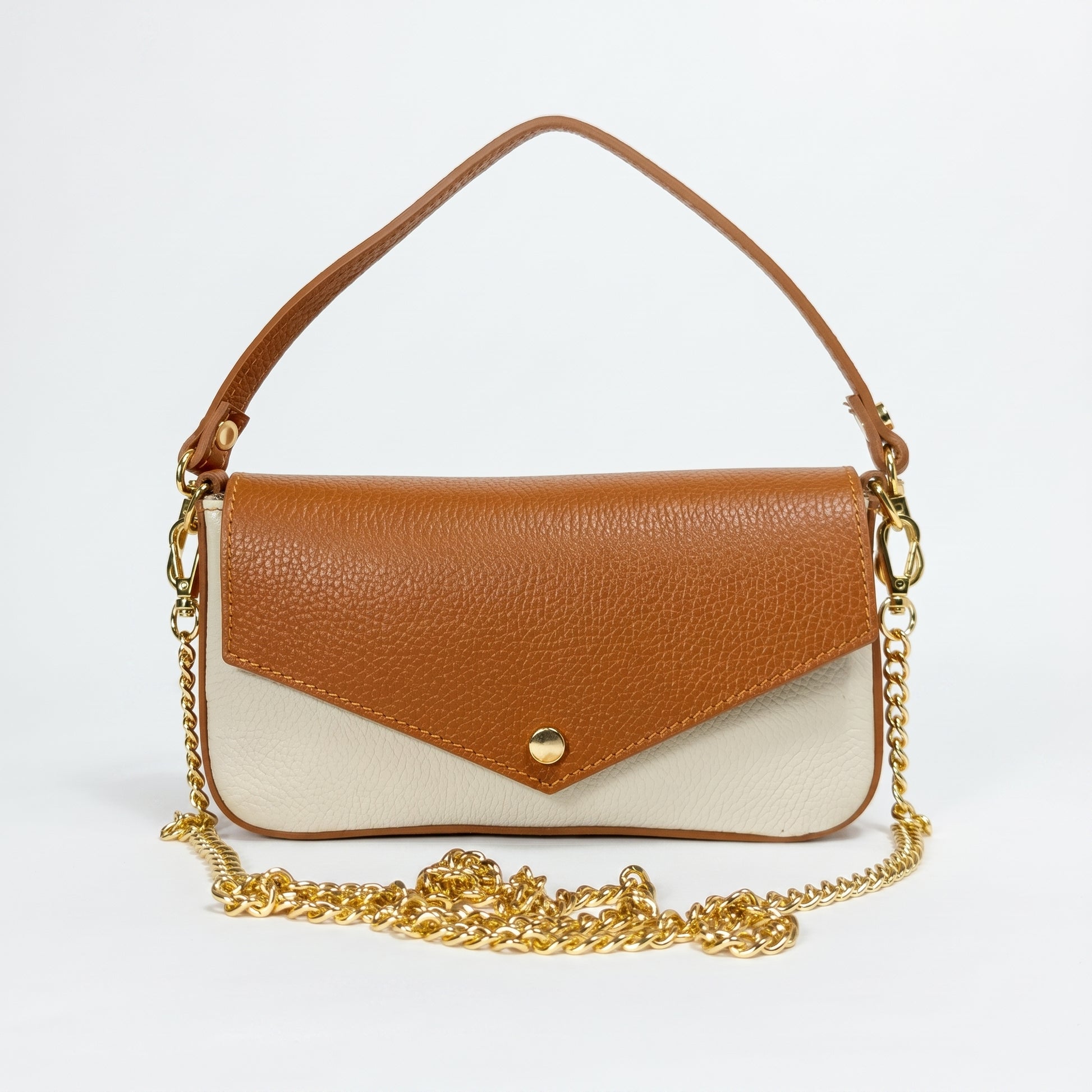 Monica Borsa Vera Pelle Con Tracolla Magnetica | Vista frontale | vera pelle | Beige