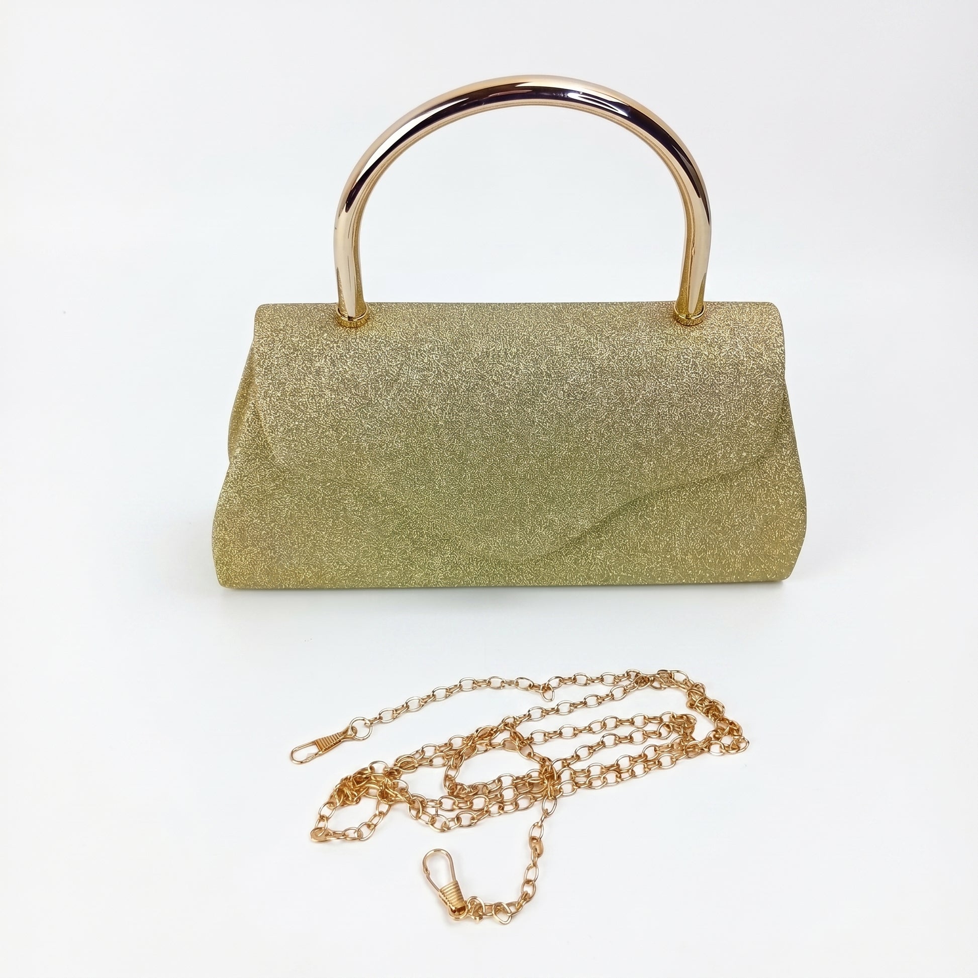 Pochette Da Sera Glitter Dorata Con Cristalli E Finiture Metallo Interno Microfibra Antistrappo by Stile Donna Bags
