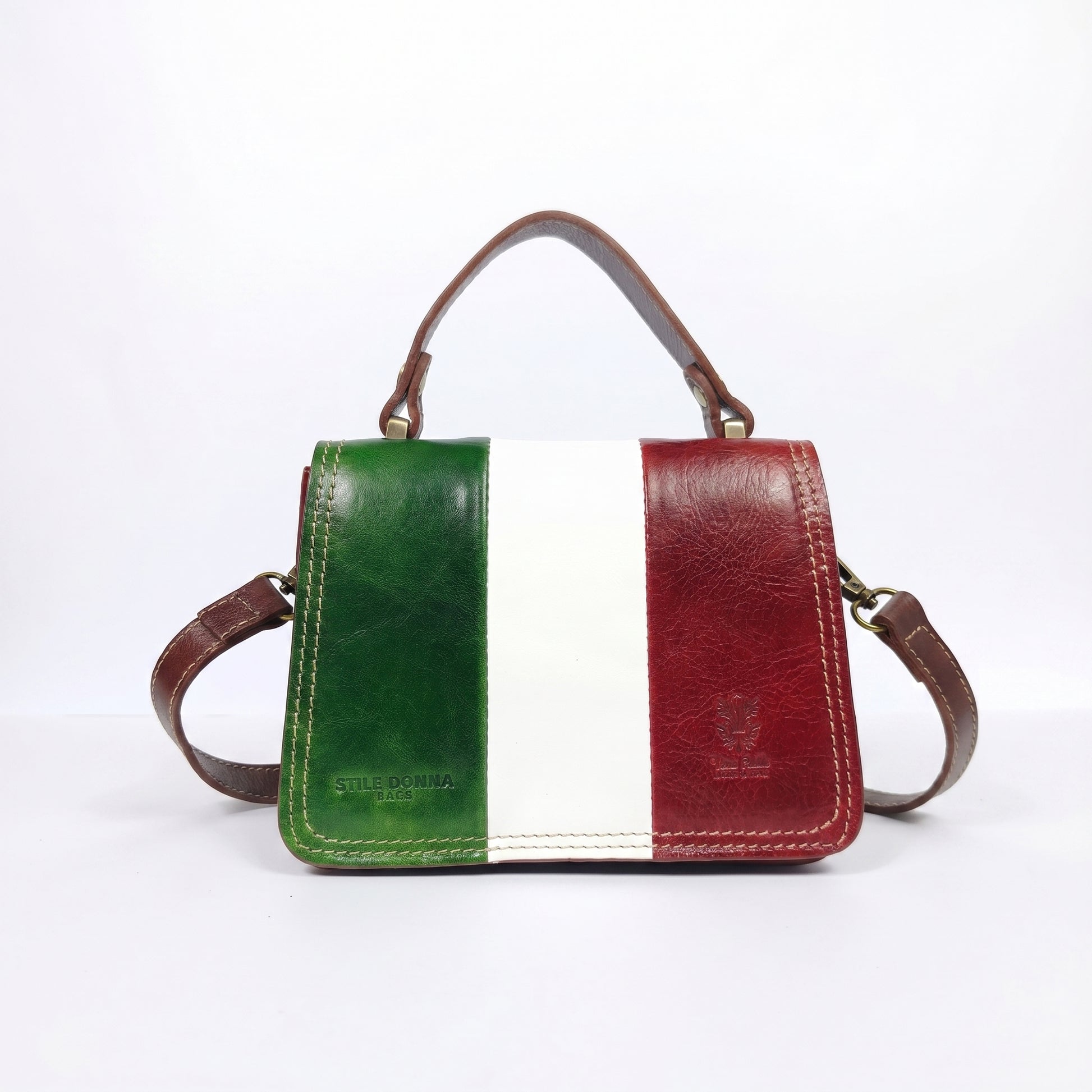 Borsa mini torre premium in vera pelle con chiusura magne… | Vista laterale | vera pelle | Rosso
