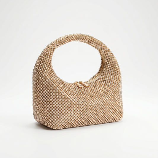 Abendtasche aus goldenem Strass-Mesh