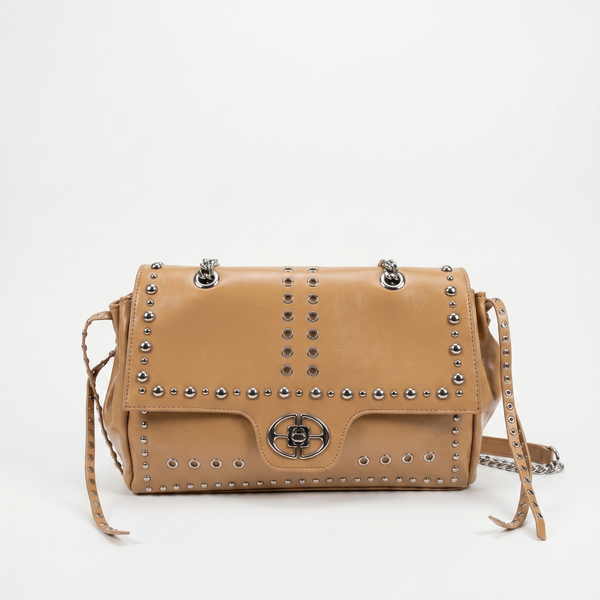 Rock Star borsa a patta ecopelle borchie argentate tracolla a catena – vista 2