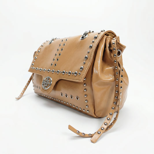 Rock Star borsa a patta ecopelle borchie argentate tracolla a catena – vista 4