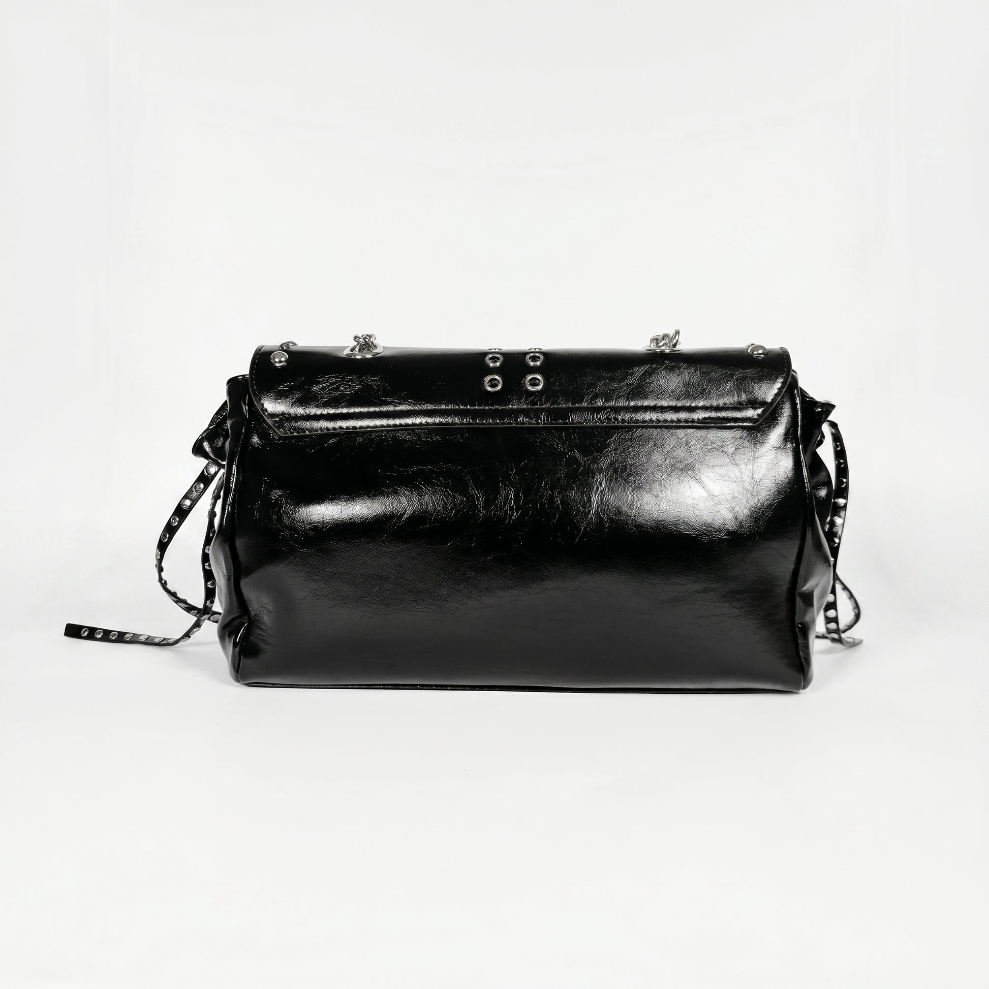Rock Star borsa a patta ecopelle borchie argentate tracolla a catena – vista 6