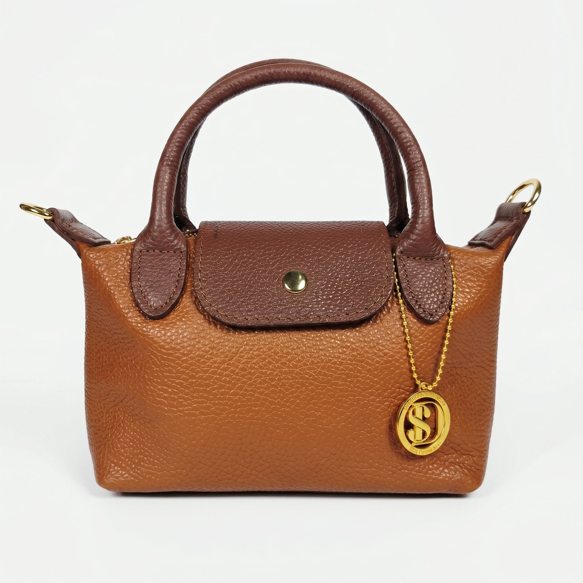 Venis mini borsa mano bicolore vera pelle con patta e ciondolo – vista 2