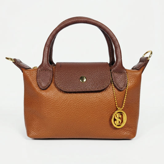 Venis mini borsa mano bicolore vera pelle con patta e ciondolo – vista 2