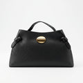 Livia Tasche aus echtem, genarbtem schwarzem Leder mit Malachit-Scheibenverschluss