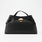 Livia Tasche aus echtem, genarbtem schwarzem Leder mit Malachit-Scheibenverschluss