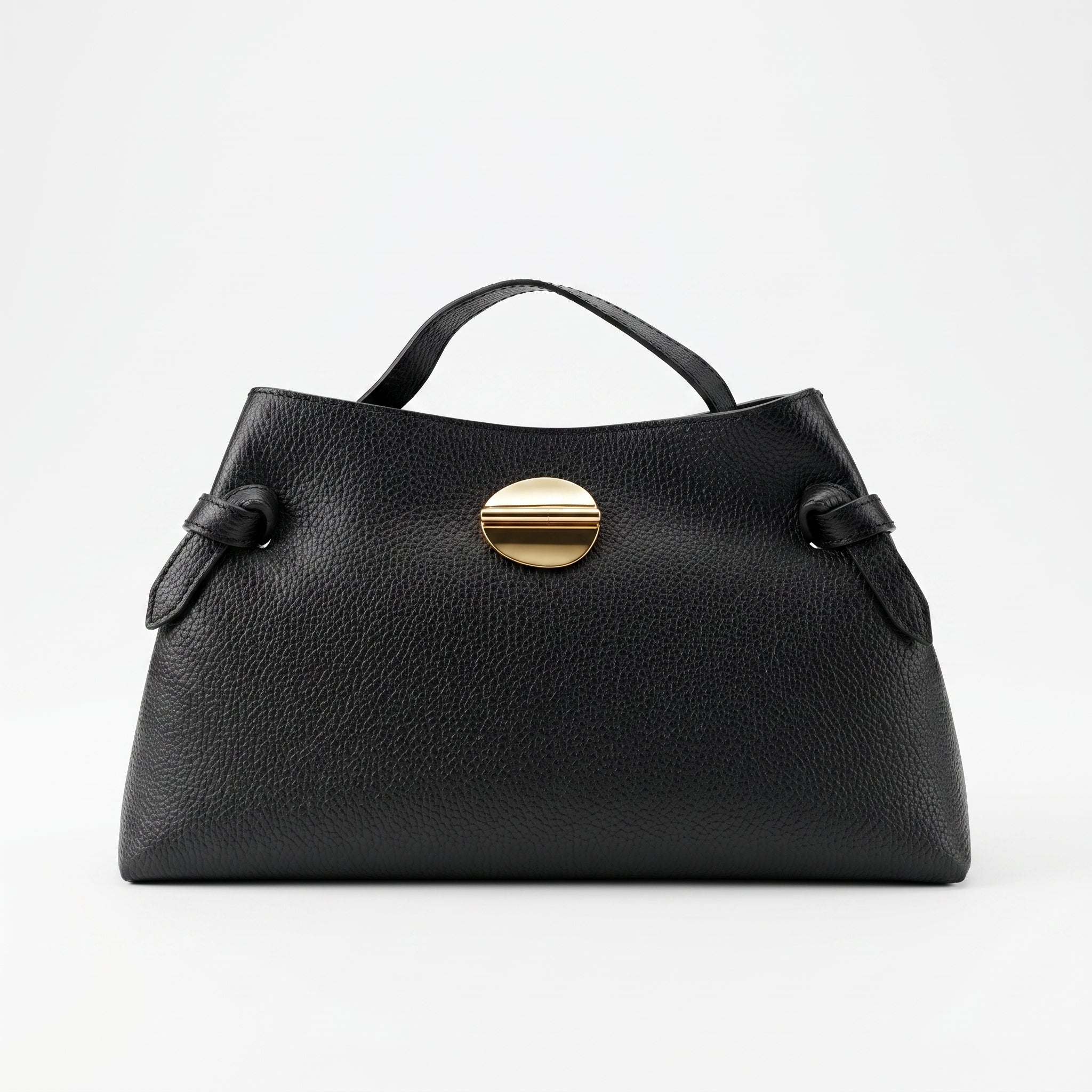 Livia Tasche aus echtem, genarbtem schwarzem Leder mit Malachit-Scheibenverschluss