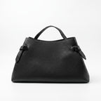 Livia Tasche aus echtem, genarbtem schwarzem Leder mit Malachit-Scheibenverschluss
