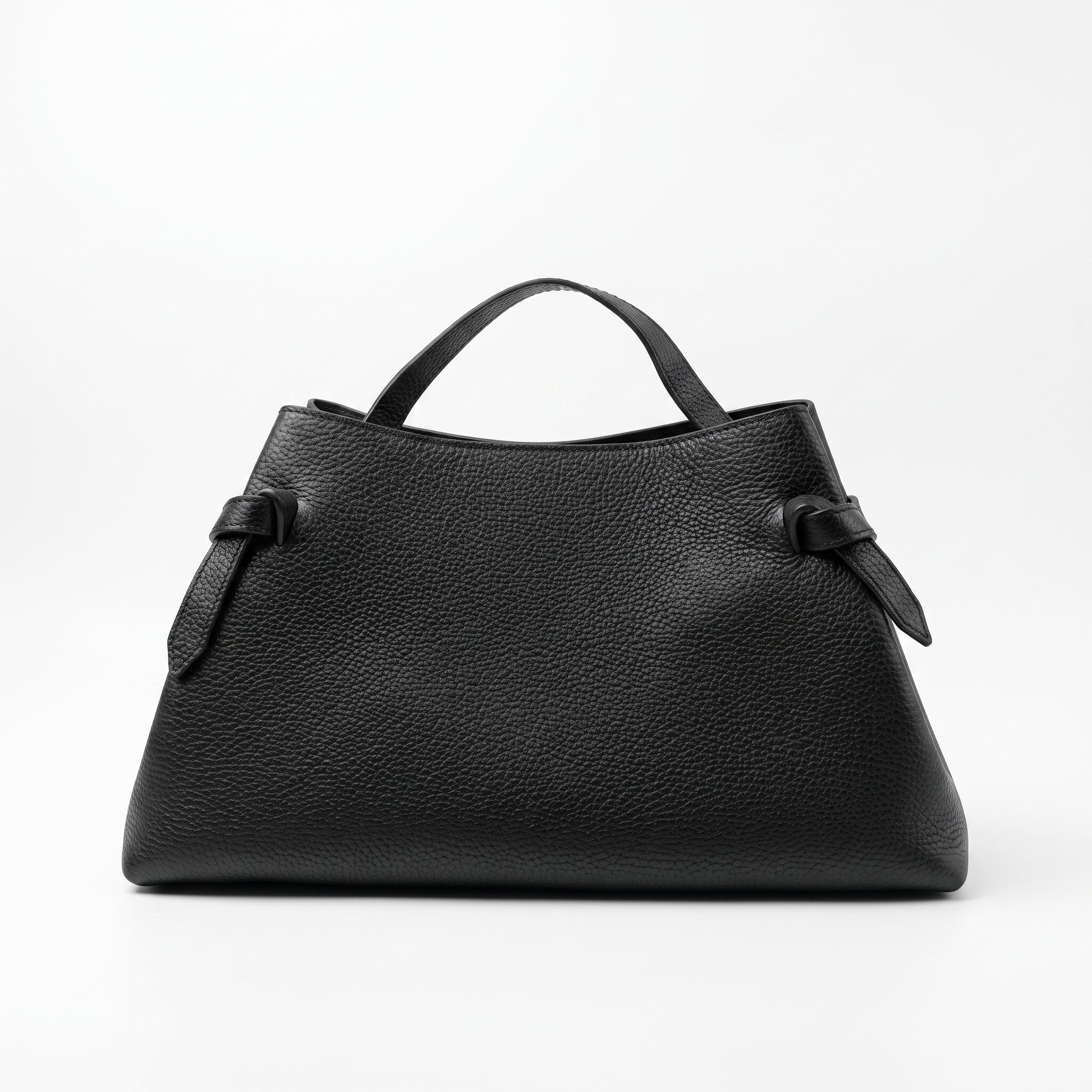 Livia Tasche aus echtem, genarbtem schwarzem Leder mit Malachit-Scheibenverschluss