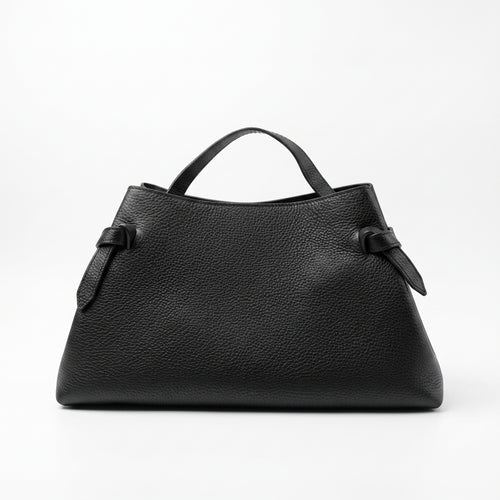 Bolso Livia en Piel Genuina Martillada Negra con Cierre Disco Malaquita