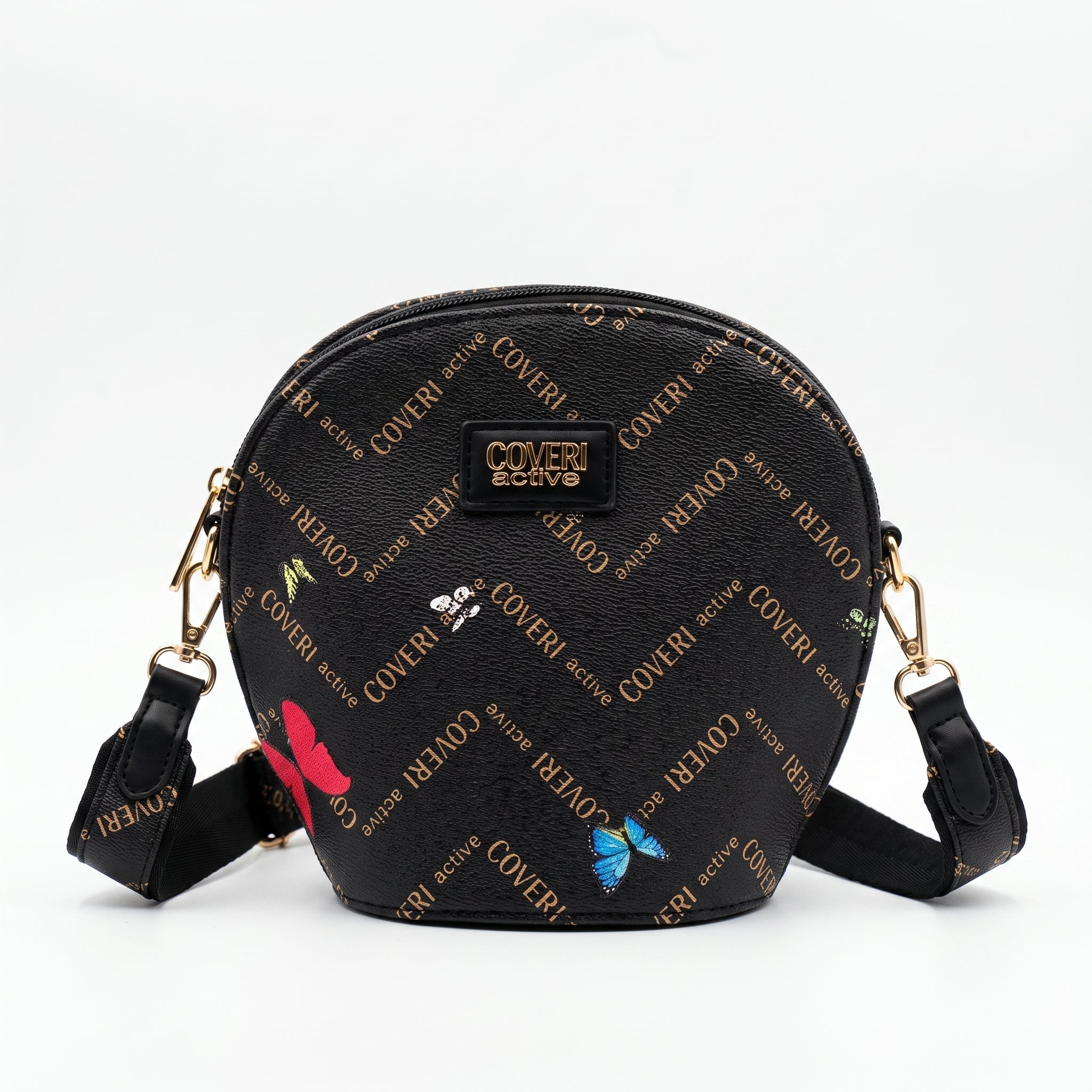 Coveri Active Runde Umhängetasche – Monogramm mit Schmetterlingen  