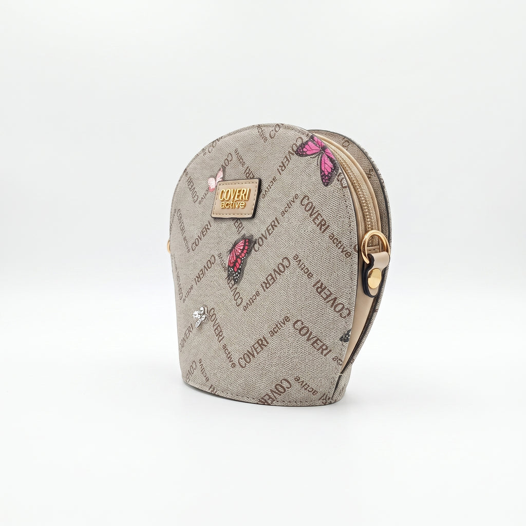Coveri Active Runde Umhängetasche – Monogramm mit Schmetterlingen  
