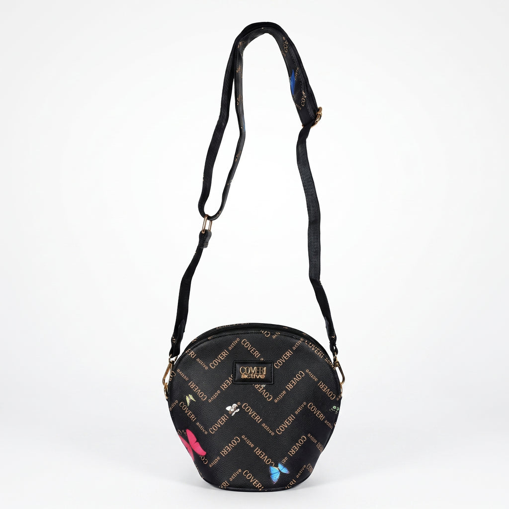Coveri Active Runde Umhängetasche – Monogramm mit Schmetterlingen  