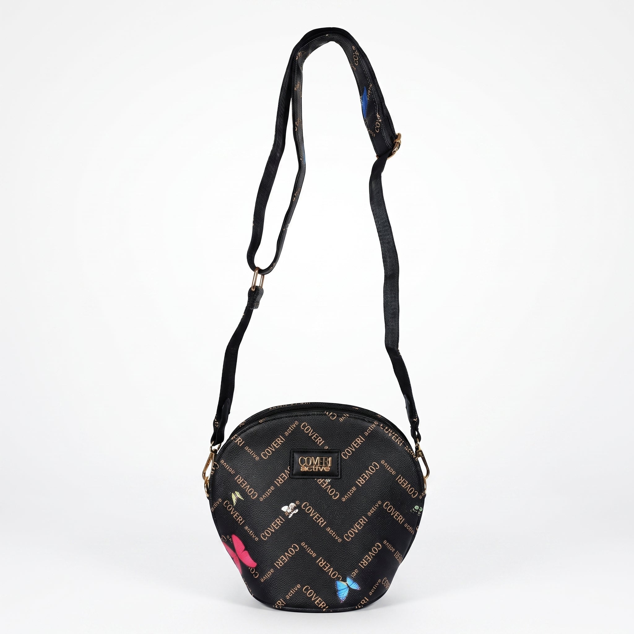 Coveri Active Runde Umhängetasche – Monogramm mit Schmetterlingen  