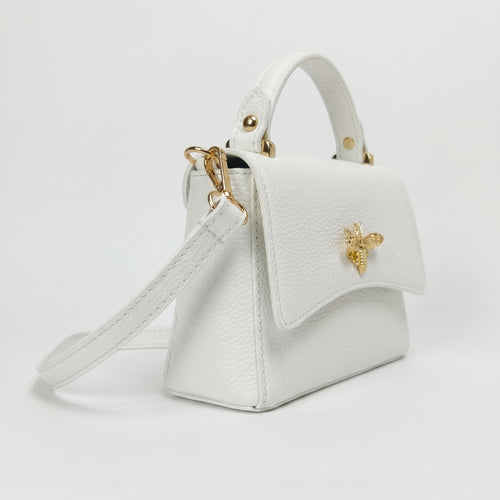Borsa a Farfalla Mini Vera Pelle | Prospettiva indossata | vera pelle | Bianco