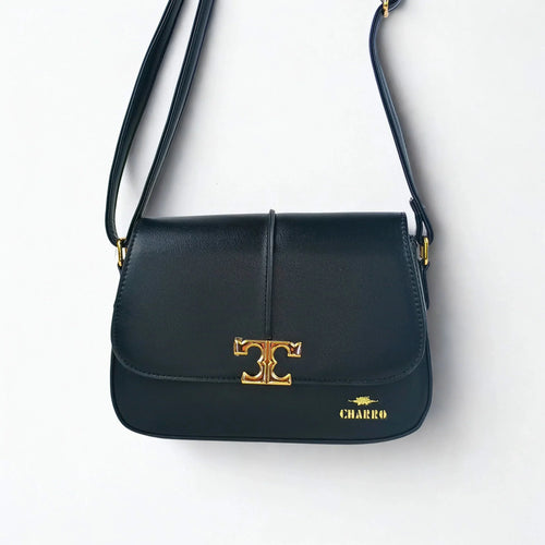 Charro Black Leather Flap Bag - MS-5944 - Stile Donna Bags