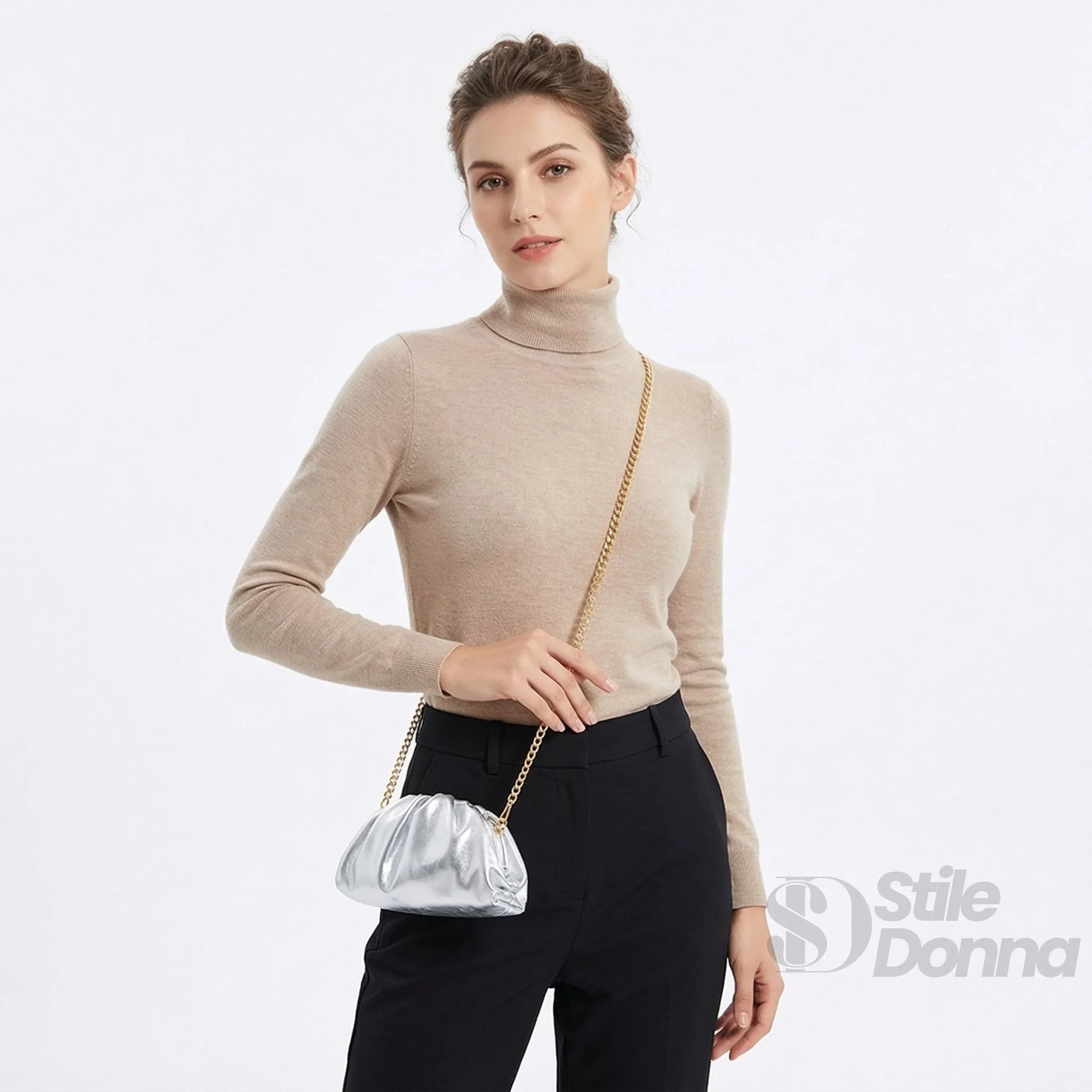 Clutch Metallizzata In Vera Pelle Con Catena Dorata | Interno e tasche | vera pelle | Oro