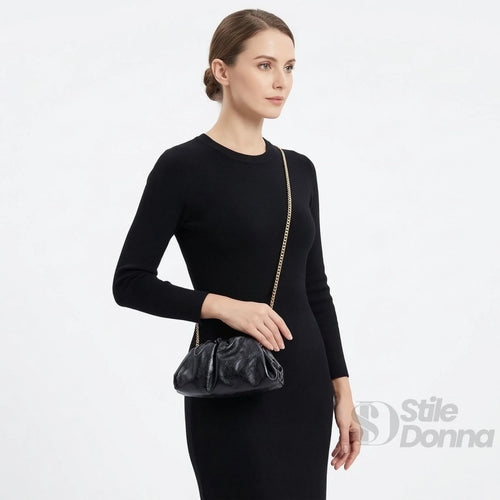 Clutch Metallizzata In Vera Pelle Con Catena Dorata | Dettaglio esterno | vera pelle | Oro
