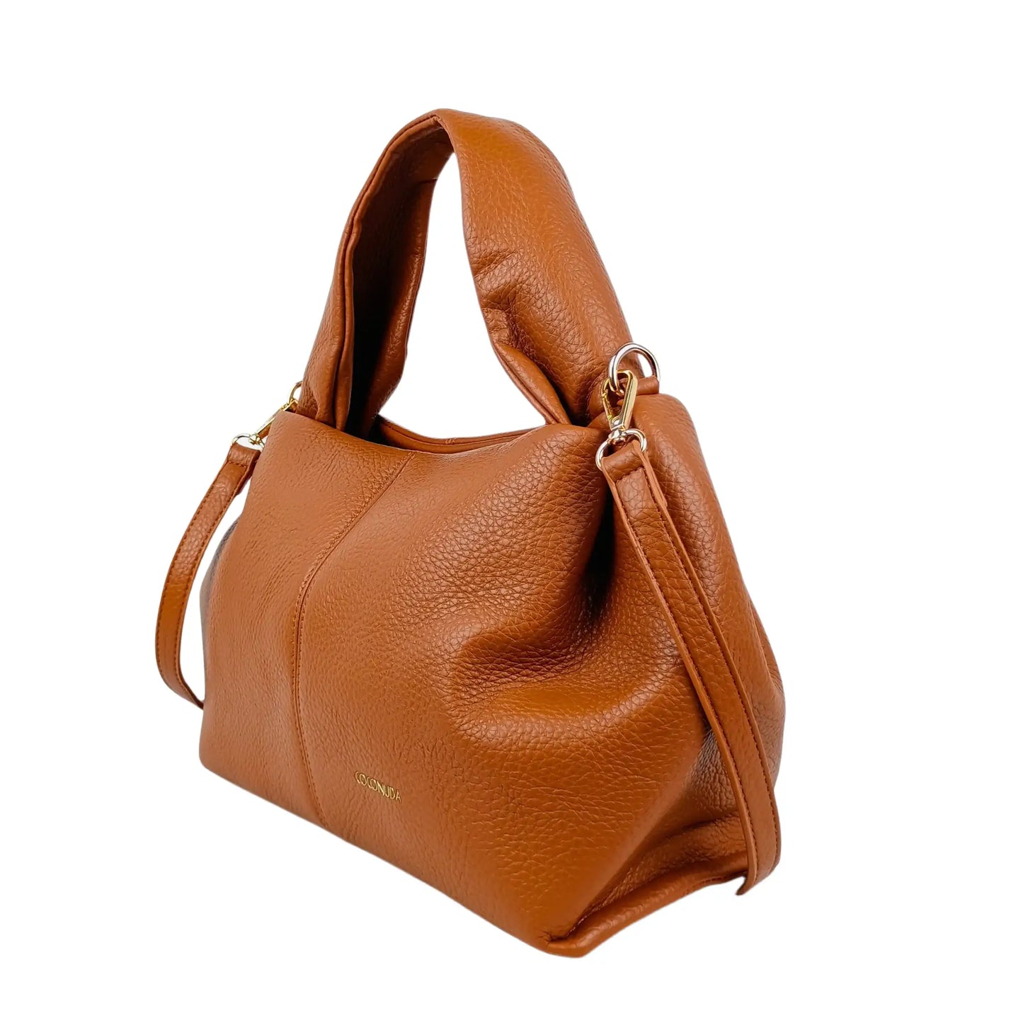 Coconuda Hobo brown pebbled leather shoulder bag for women with top handle and detachable strap