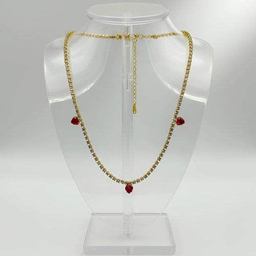 Collana In Cristallo Dorato Con Ciondoli Cuore Rosso Rego… | Vista laterale | Argento