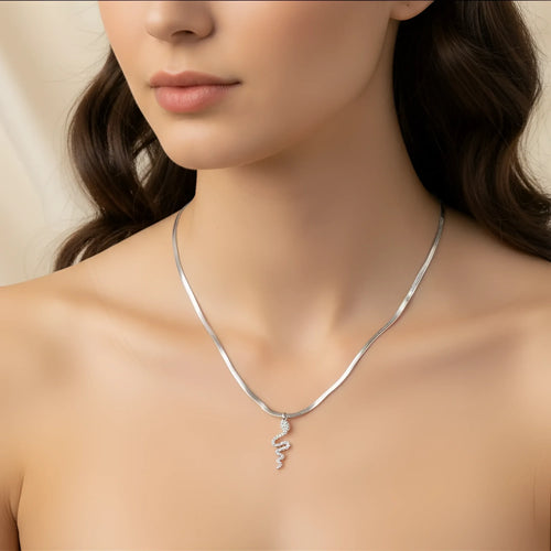 Collana Minimalista Con Ciondolo Serpente In Cristallo Ar… | Vista laterale | Argento