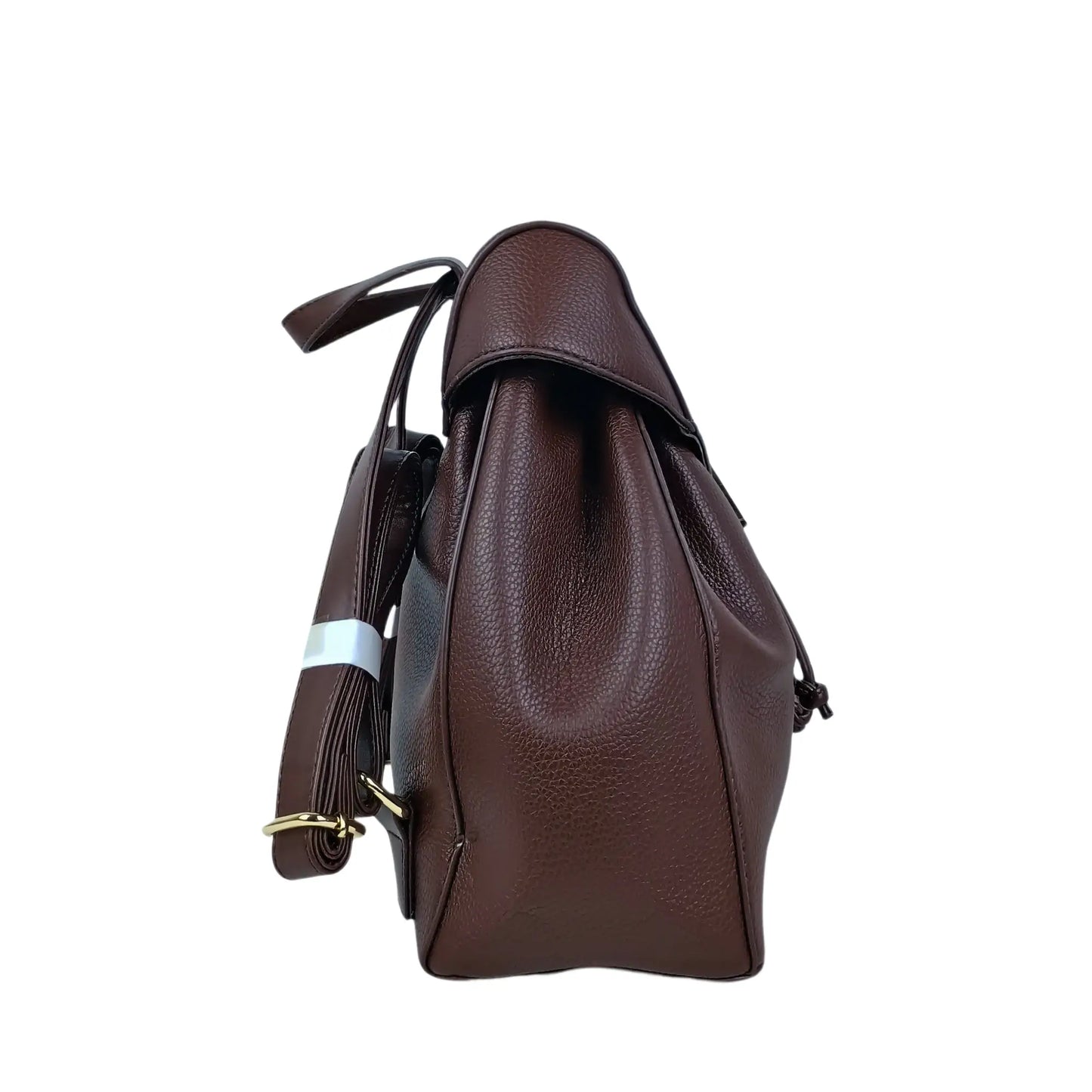 Dark brown leather backpack handbag with drawstring closure, ideal for women’s bags & wallets