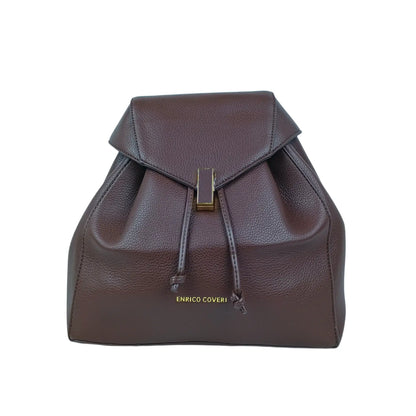 Dark brown leather backpack handbag for women with gold hardware, ideal for women’s bags & wallets