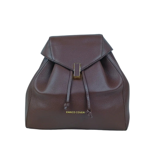 Dark brown leather backpack handbag for women with gold hardware, ideal for women’s bags & wallets